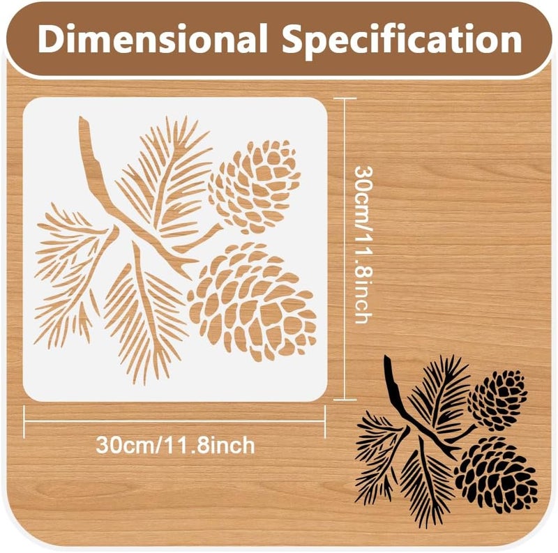 DOODLREAM Pine Cone Stencil for Painting on Wall 11.8 x 11.8 Inch Reusable Plastic Craft Stencil for Painting on Wood Fabric Furniture, DIY Home Decor Stencils - Image 2